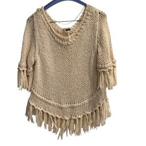 Free People Size Medium Cream On The Fringe Sweater Cotton